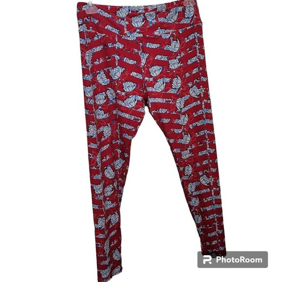 LuLaRoe Red Floral Pattern Tall & Curvy Leggings - Picture 1 of 5